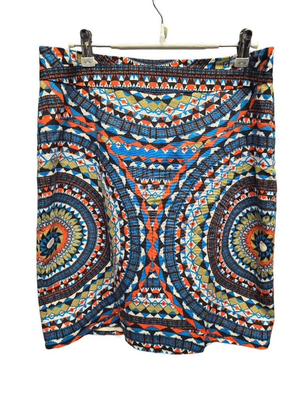 Tabitha Olmeda Pencil Skirt Sz 8 Blue Orange Tribal Cotton Anthropologie Lined